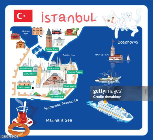 map of istanbul and cute cats - grand bazaar stock illustrations