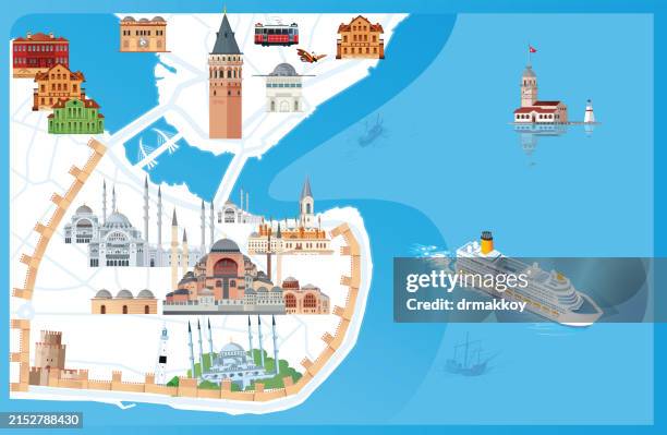 illustrations, cliparts, dessins animés et icônes de carte d’istanbul et de la péninsule historique - bosphore
