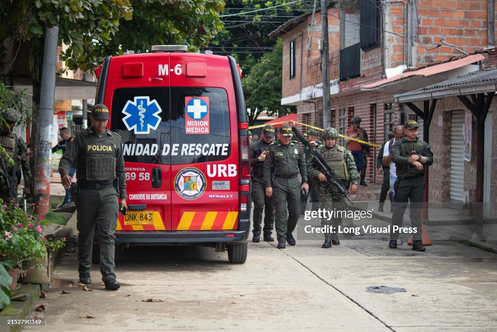 Colombia's Police and Army at Aftermath of Grenade Attack in Jamundi, Colombia