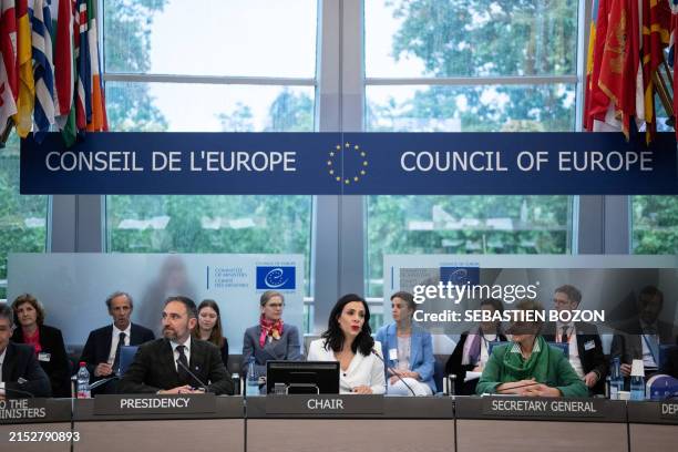 President of the Committee of Ministers of the Council of Europe, Dominique Hasler , next to General secretary of the European council, Marija...