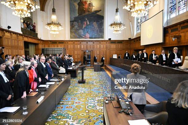 General view of the International Court of Justice before the hearing of Israeli delegation to defend in the in the two-day hearing at the...