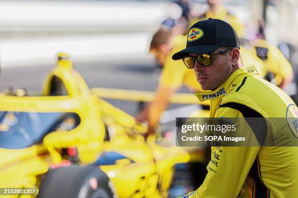 Team Penske driver Scott McLaughlin practices for the 2024 Indy 500 at Indianapolis Motor Speedway.