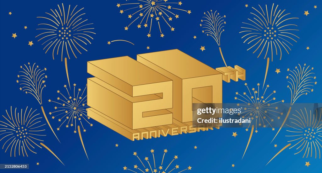 20th Sign 20th Anniversary Celebration Sign With Fireworks At Night High-Res ...