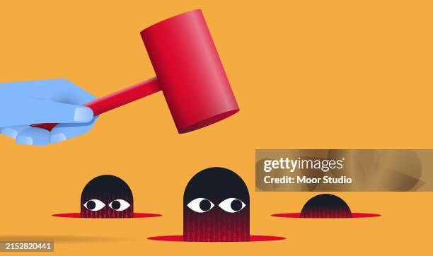 computerviren mit hammer besiegen illustration - computervirus stock-grafiken, -clipart, -cartoons und -symbole