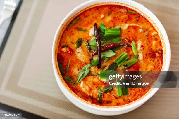 tom yum soup photo from above. - sour taste stock pictures, royalty-free photos & images