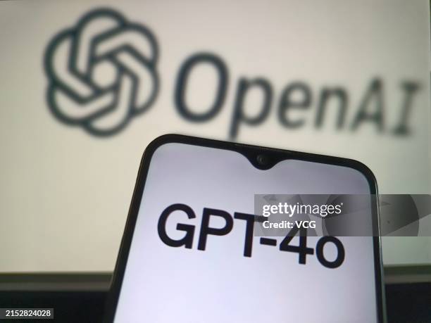In this photo illustration, the sign of GPT-4o is seen on May 14, 2024 in Suqian, Jiangsu Province of China. OpenAI releases GPT-4o, a new artificial...