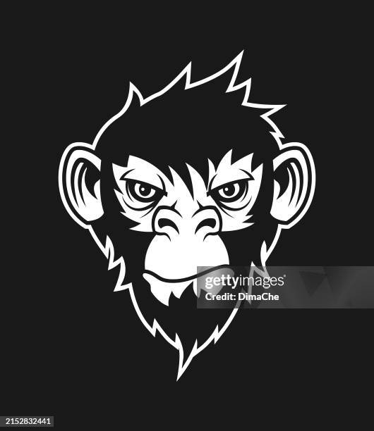 monkey, ape or gorilla head silhouette - cut out vector character mascot - rapper stock illustrations