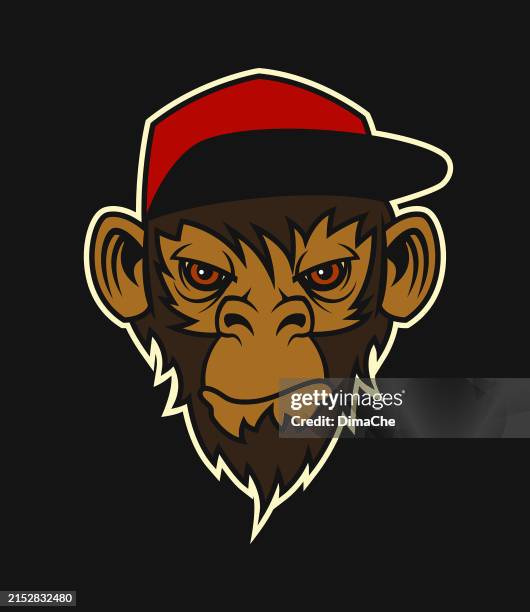 monkey head in a cap. ape, gorilla or monkey character mascot - red baseball cap stock illustrations