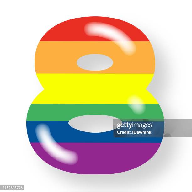 lgbtq pride rainbow colored font number 8 design on white background - rainbow flag stock illustrations