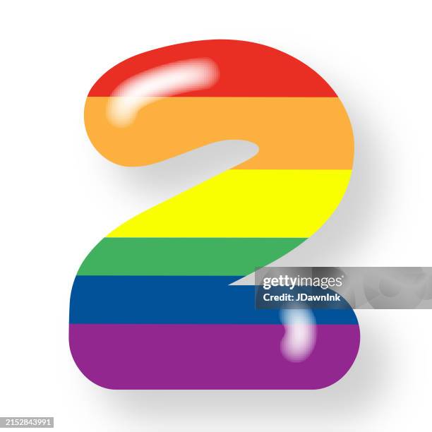 lgbtq pride rainbow colored font number 2 design on white background - rainbow flag stock illustrations