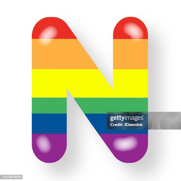 lgbtq pride rainbow colored font letter n design on white background - pride flag white background stock illustrations