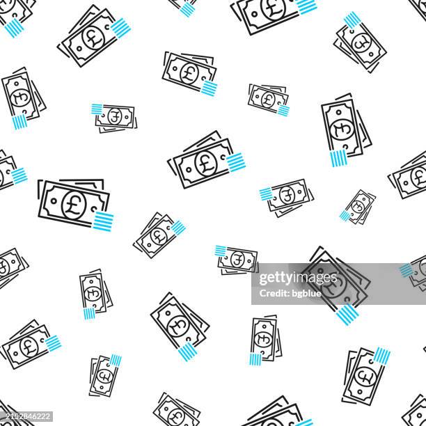 pound - cash money. seamless pattern. line icons on white background - british pound note stock illustrations