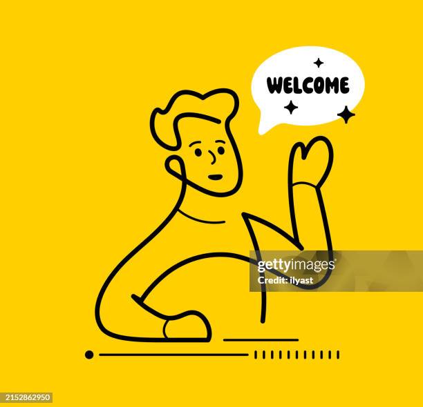 continuous editable line character with welcome message - work culture stock illustrations