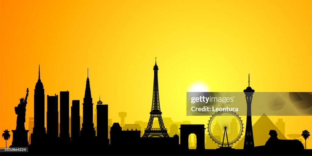 Sunny Las Vegas Skyline Silhouette (All Buildings Are Complete and Moveable)