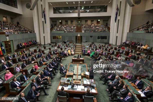 Australia’s Treasurer Jim Chalmers delivers his budget speech at Parliament House on May 14, 2024 in Canberra, Australia. Australia's Labor...