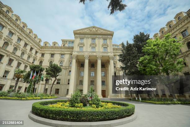 General view of the building of the Ministry of Foreign Affairs of Azerbaijan on May 14, 2024 in Baku, Azerbaijan. The Minister of Foreign Affairs of...