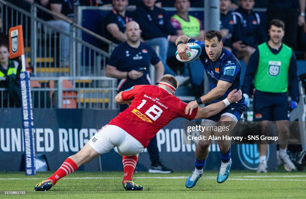 Edinburgh's Wes Goosen and Munster's John Ryan in action during a BKT ...