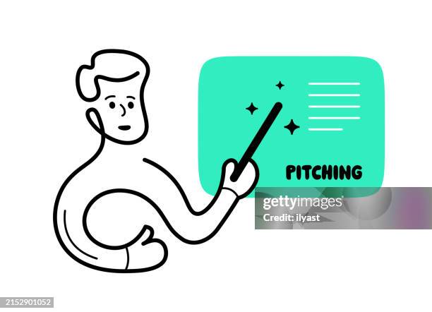 continuous editable line character idea pitching - project proposal stock illustrations