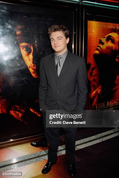 American actor Leonardo DiCaprio attends the UK film premiere of Danny Boyle's 'The Beach' at the Empire cinema, Leicester Square, London, February...