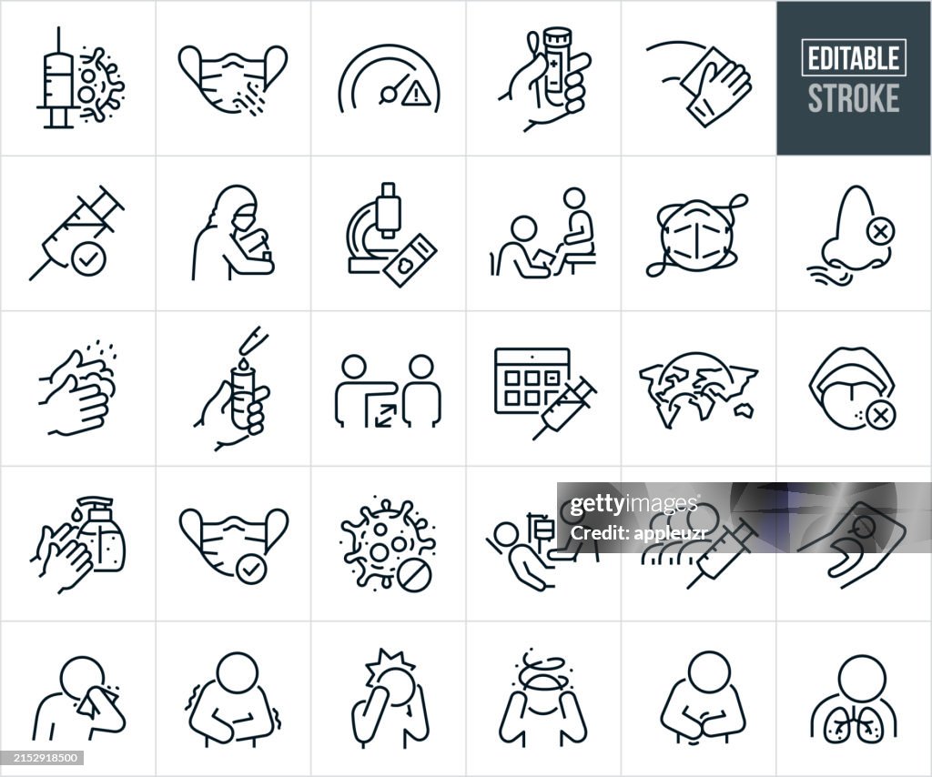Viral Infection Thin Line Icons - Editable Stroke