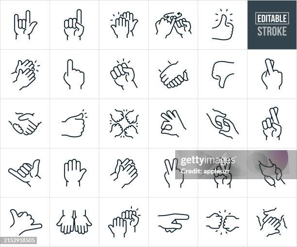 hands and hand gestures thin line icons - editable stroke - thumbs down stock illustrations