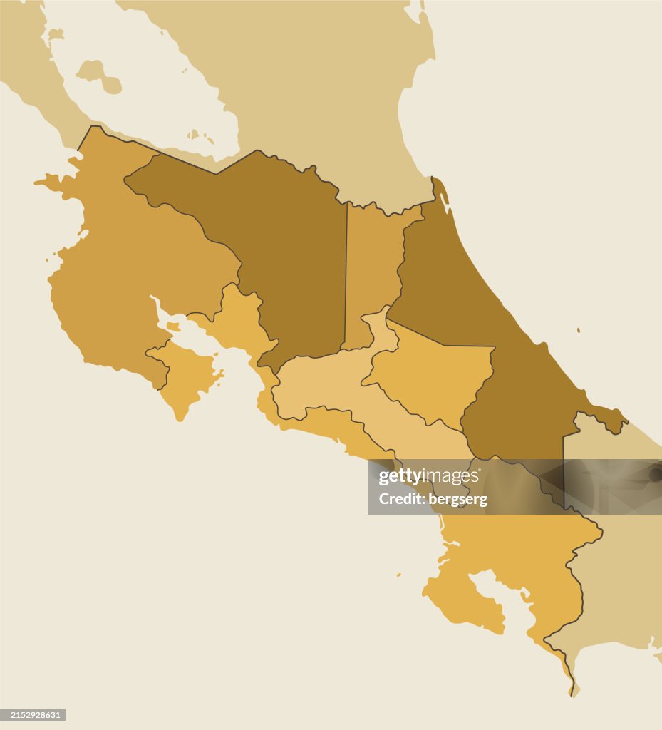 Costa Rica Work Map Costa Rica High Detailed Map With Regions And National Border High-Res ...