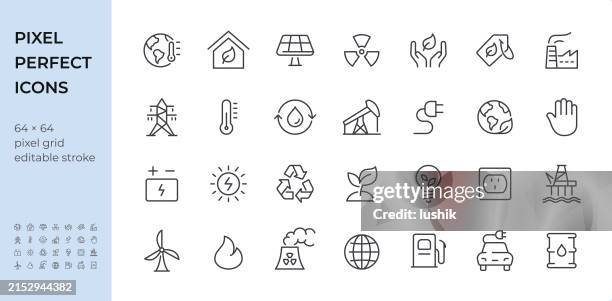 illustrations, cliparts, dessins animés et icônes de ensemble d’icônes power & energy. poids de contour modifiable. icônes parfaites au pixel près. - leaf stock illustrations