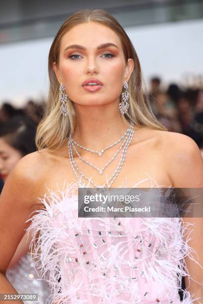 Romee Strijd attends "Le Deuxième Acte" Screening & opening ceremony red carpet at the 77th annual Cannes Film Festival at Palais des Festivals on...