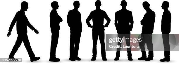 illustrazioni stock, clip art, cartoni animati e icone di tendenza di un uomo da diverse angolazioni silhouette - sagoma