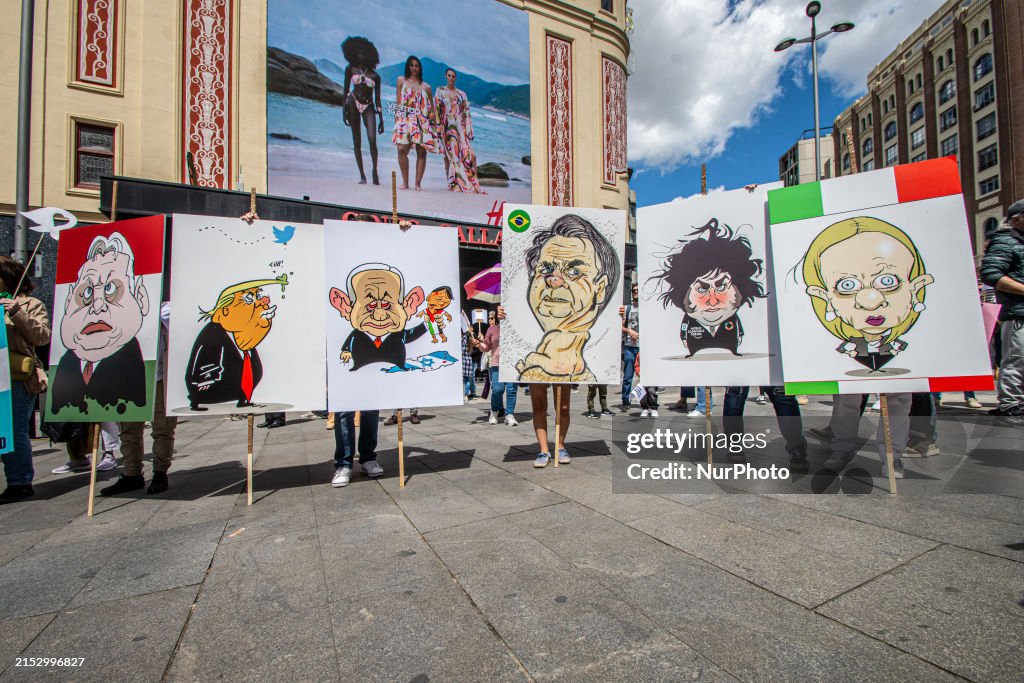 Demonstration In Madrid Against Argentinian President Javier Milei Visit To Spain
