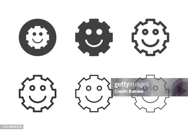 smiley gear icons - multi series - feedback loop stock illustrations