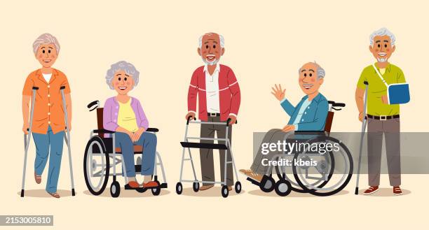 ilustrações de stock, clip art, desenhos animados e ícones de senior people with disabilities - lar de idosos