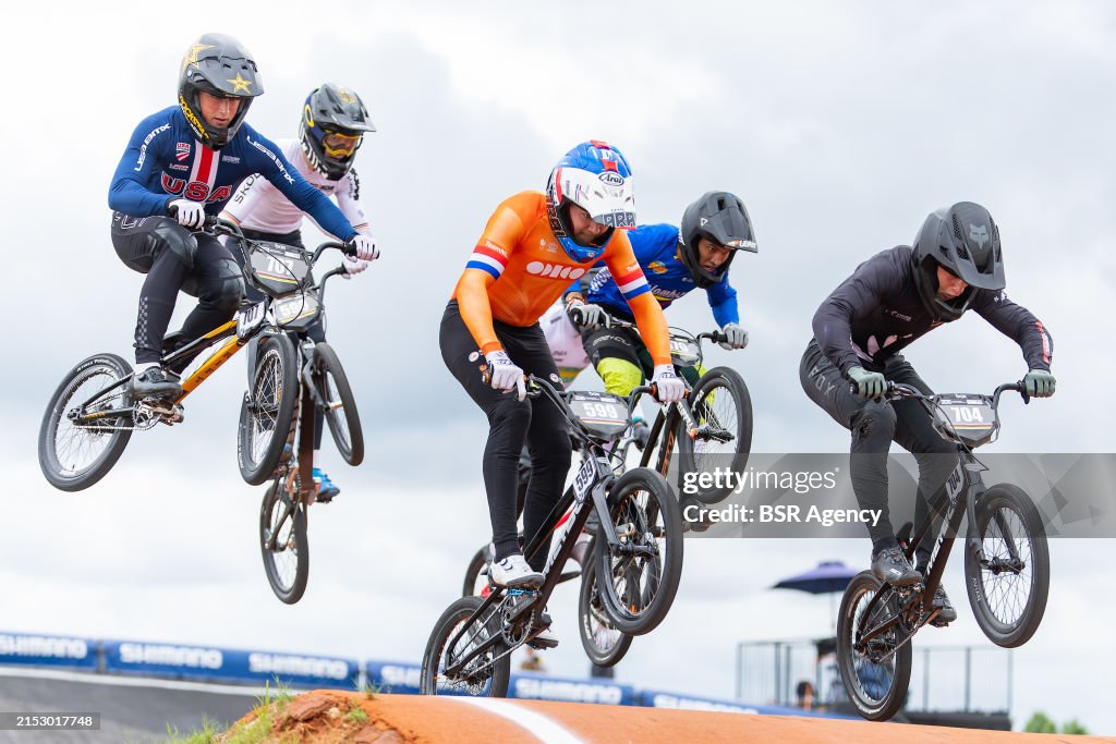 Bmx Riding Racing Casper Pipers of the Netherlands during the 2024 BMX Racing World ...