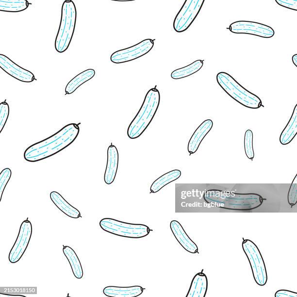 cucumber. seamless pattern. line icons on white background - courgette stock illustrations
