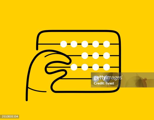 continuous editable line hand gesture with abacus - old-fashioned-adding-machine stock illustrations