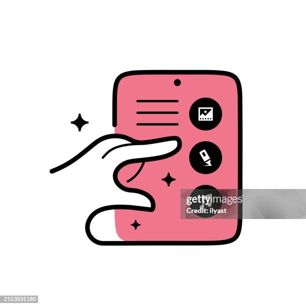 continuous editable line hand gesture pinching screen - pinching stock illustrations