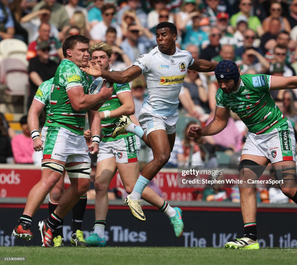 Leiscter Rugby Leicester Tigers' Jasper Wiese is tackled by Exeter Chiefs' Immanuel ...