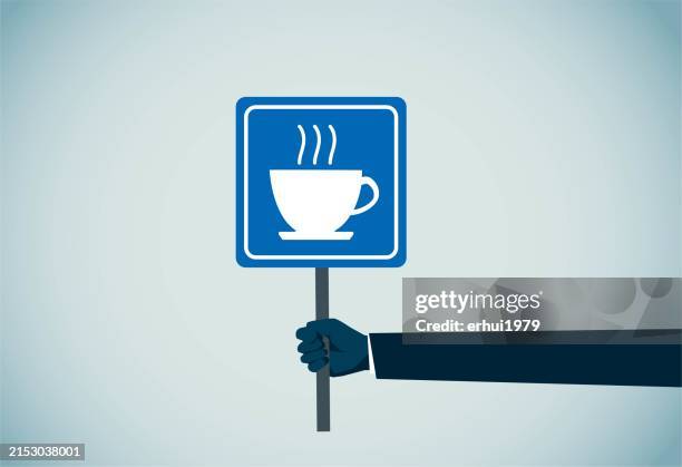 coffee break - hand holding piece of cake stock illustrations