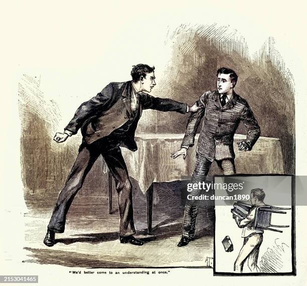 history education, vintage illustration, victorian public school boys, arguing, victorian, 1880s, 19th century - boarding school stock illustrations