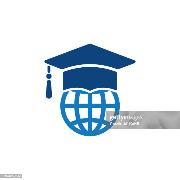 ilustraciones, imágenes clip art, dibujos animados e iconos de stock de icono de la educación global. icono sólido que se puede aplicar en cualquier lugar, simple, píxel perfecto y estilo moderno. - logo-internet