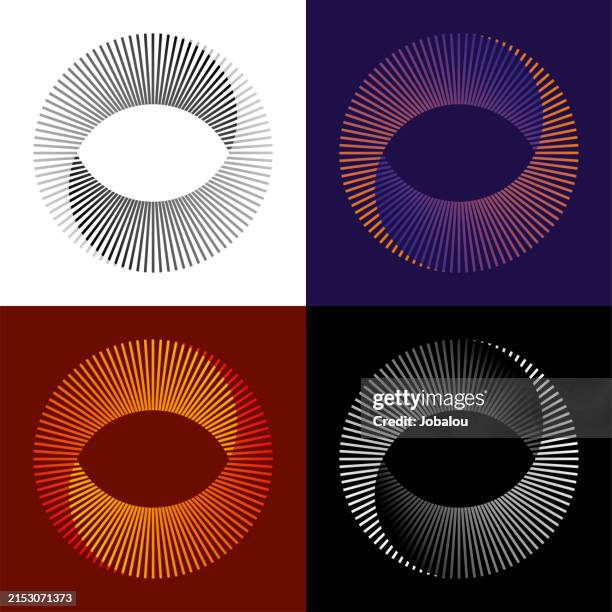 ilustraciones, imágenes clip art, dibujos animados e iconos de stock de coloridos segmentos de línea radial abstracta con movimiento psicodélico circular - molino de papel