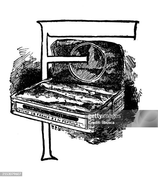 antique image: ornate letter f - sardine can stock illustrations