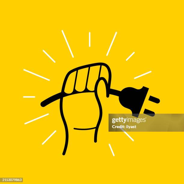 continuous editable line hand gesture with electricity plug - continuous testing stock illustrations