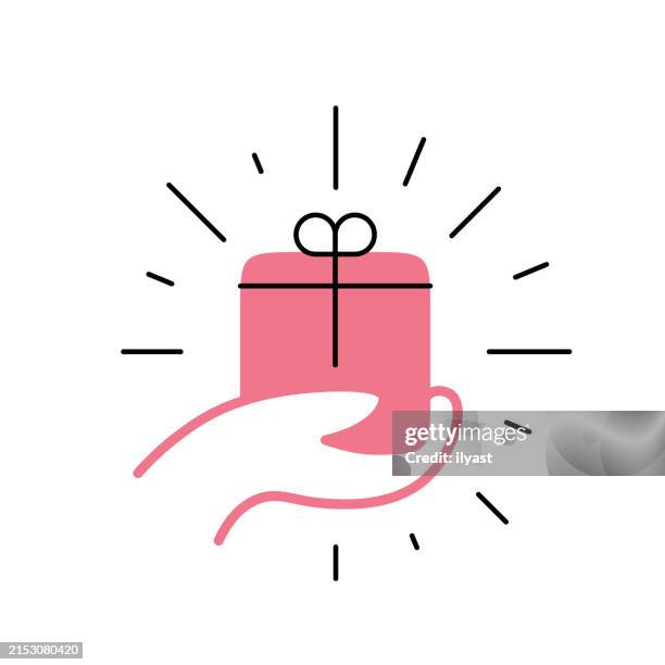 continuous editable line hand gesture with gift box - abstract boxes stock illustrations