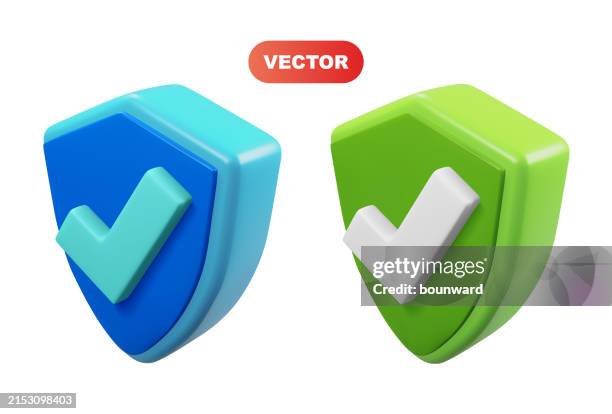 3d realistic blue & green shield. vector - privacy settings stock illustrations