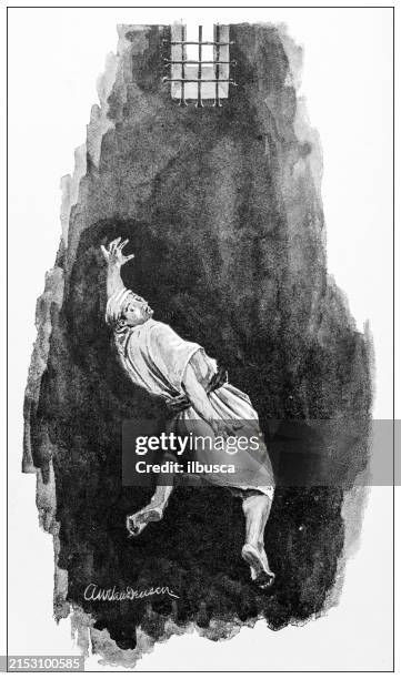 antique image: prisoner - prison window stock illustrations