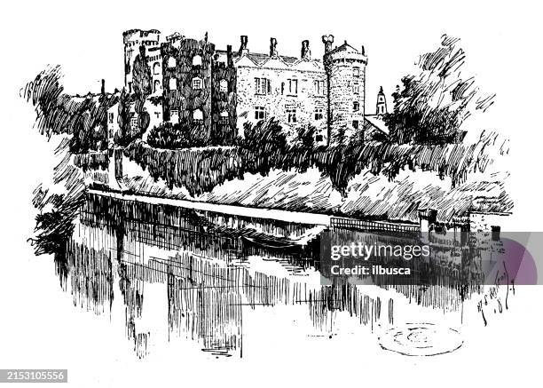 antique image: kilkenny castle - kilkenny castle stock illustrations