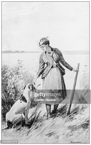 antique image: hunting woman - hunter stock illustrations