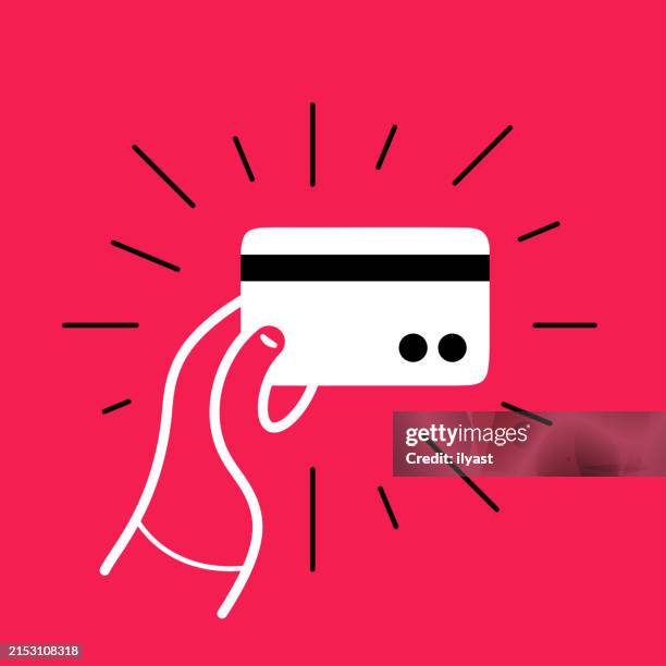 continuous editable line hand gesture with credit card - holding gift card stock illustrations