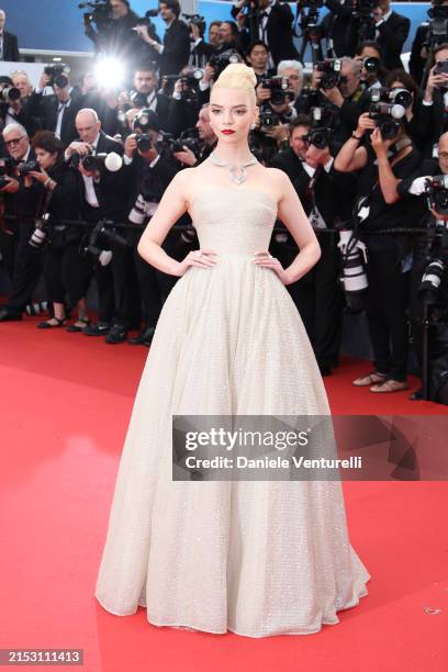 Anya Taylor-Joy attends the "Furiosa: A Mad Max Saga" Red Carpet at the 77th annual Cannes Film Festival at Palais des Festivals on May 15, 2024 in...